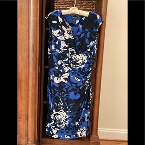 Ralph Lauren dress in blue/black/white, 95% polyester/5% elastane, size 14